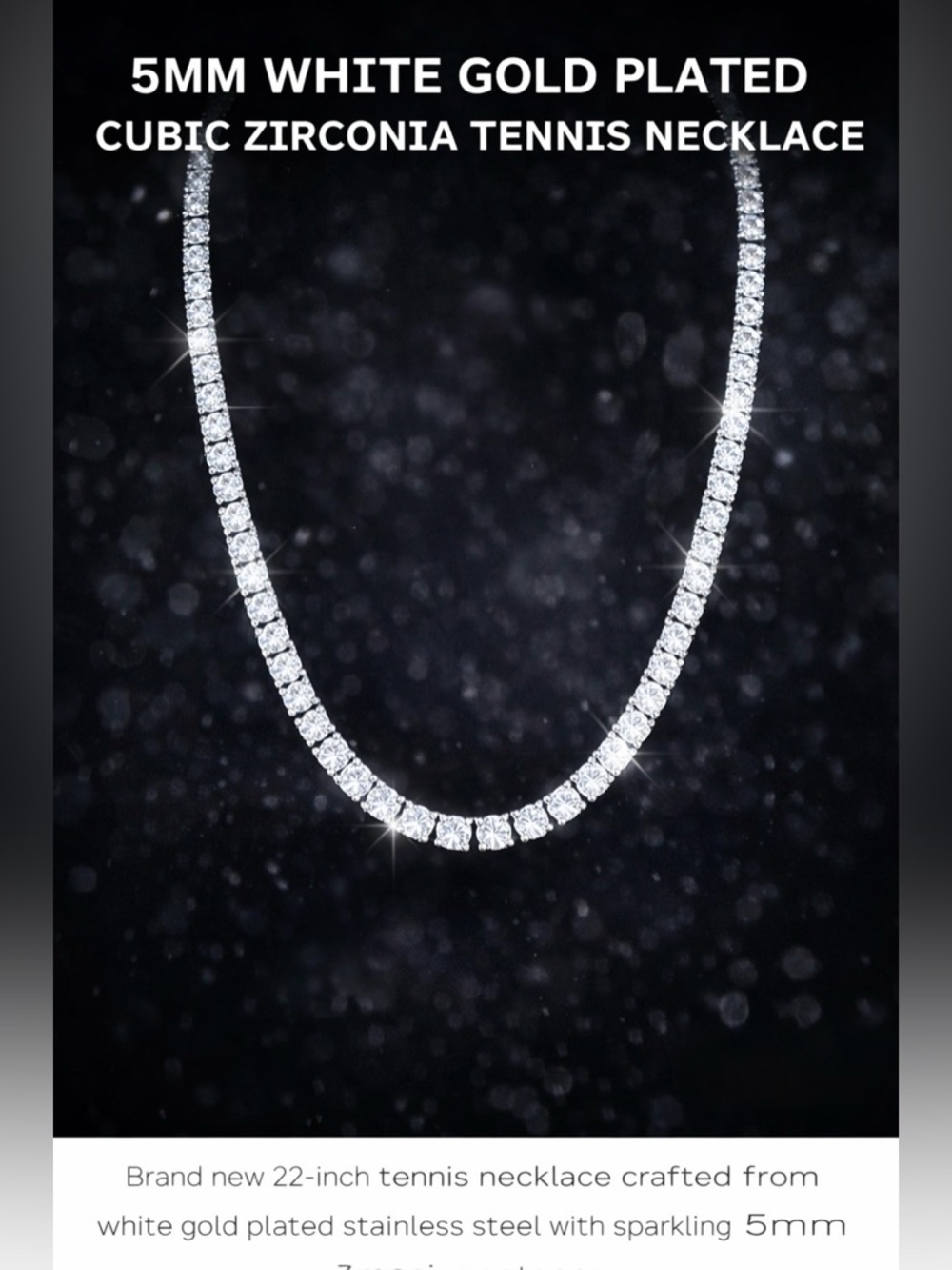 5mm White Gold Plated Cubic Zirconia Tennis Necklace - White